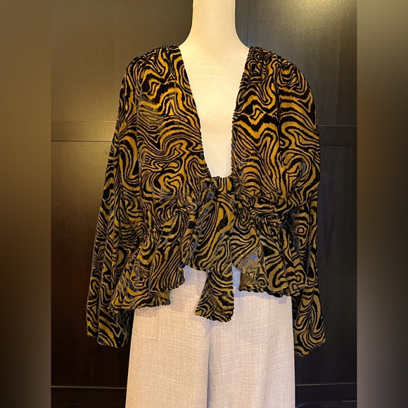 Urban Outfitters Vintage tiger pattern cardigan/ blouse. Velvet stripes. Sz M-L - Picture 1 of 10